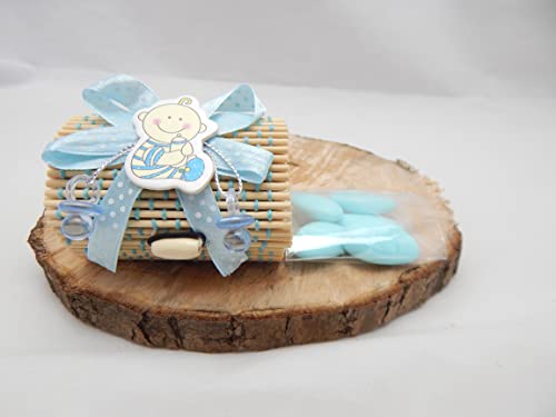 Digiglio Bomboniere Bonbonnière naissance boîte porte-dragées bambou bébé Biberon bleu ciel avec dragées