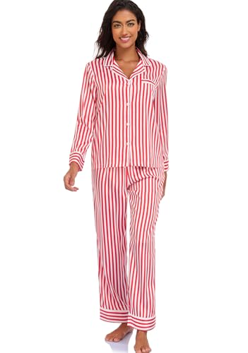 Image of Serenedelicacy Women's Satin Pajama Set Long Sleeve Button Down Sleepwear 2-Piece Silky Pj Set
