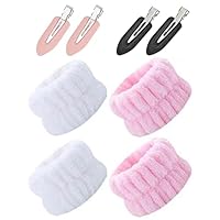 Yoezuo 4 Stück Handgelenk Waschband, Gesicht Wasch Armbänder Korallen Fleece Mikrofaser Saugfähige Armbänder Elastische Spa Gesichtswasch Schweißbänder für Waschen Gesicht, Dusche, Yoga (Rosa,Weiß)