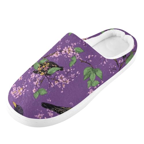 JUNZAN Cute Starling Birds Purple Womens Cotton House Slippers Non Slip Memory Foam Ladies Slippers for Hotel Birthday Presents 6-7 5