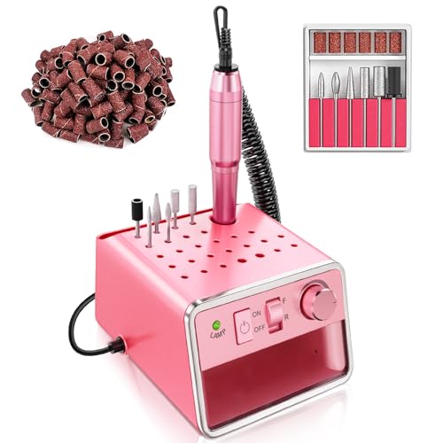 ALLE'S Ponceuse pour Ongles,Ponceuse à ongles Professionnel Electrique, Complet avec Interface USB, 28 Embouts de Rangement, 20000 RPM, et 6 Têtes de Ponçage pour une Manucure Parfaite(Rose)