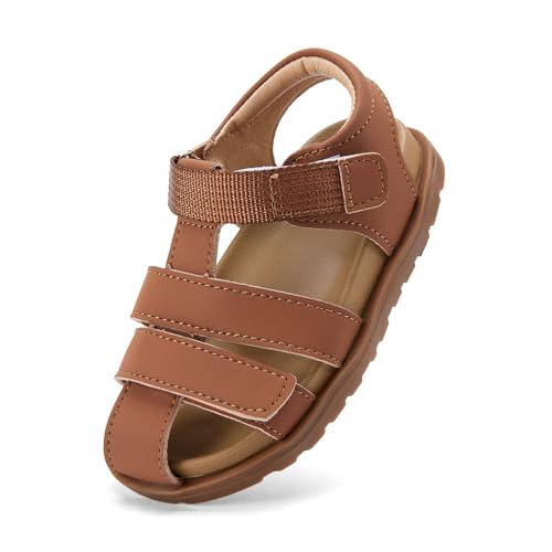 BMCiTYBM Baby Boys Girls Sandals Closed Toe Summer Slides Shoes Adjustable Straps Slippers for Indoor Outdoor Brown Size 5 Toddler
