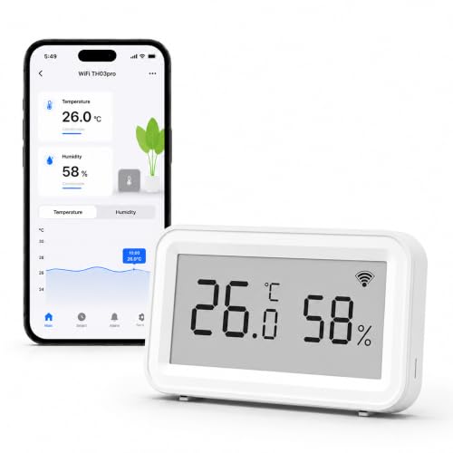 Smart-WiFi-Hygrometer-Thermometer-Wireless-Temperature-Humidity-Sensor-with-Clear-LCD-Display-Calibratable-App-Alert-Data-Storage-Export-Digital-Remote-Monitor-for-Bedroom-Greenhouse-1-Pack Smart WiFi Hygrometer Thermometer: Wireless Temperature Humidity Sensor with Clear LCD Display, Calibratable, App Alert & Data Storage Export, Digital Remote Monitor for Bedroom, Greenhouse (1-Pack) - Image 1