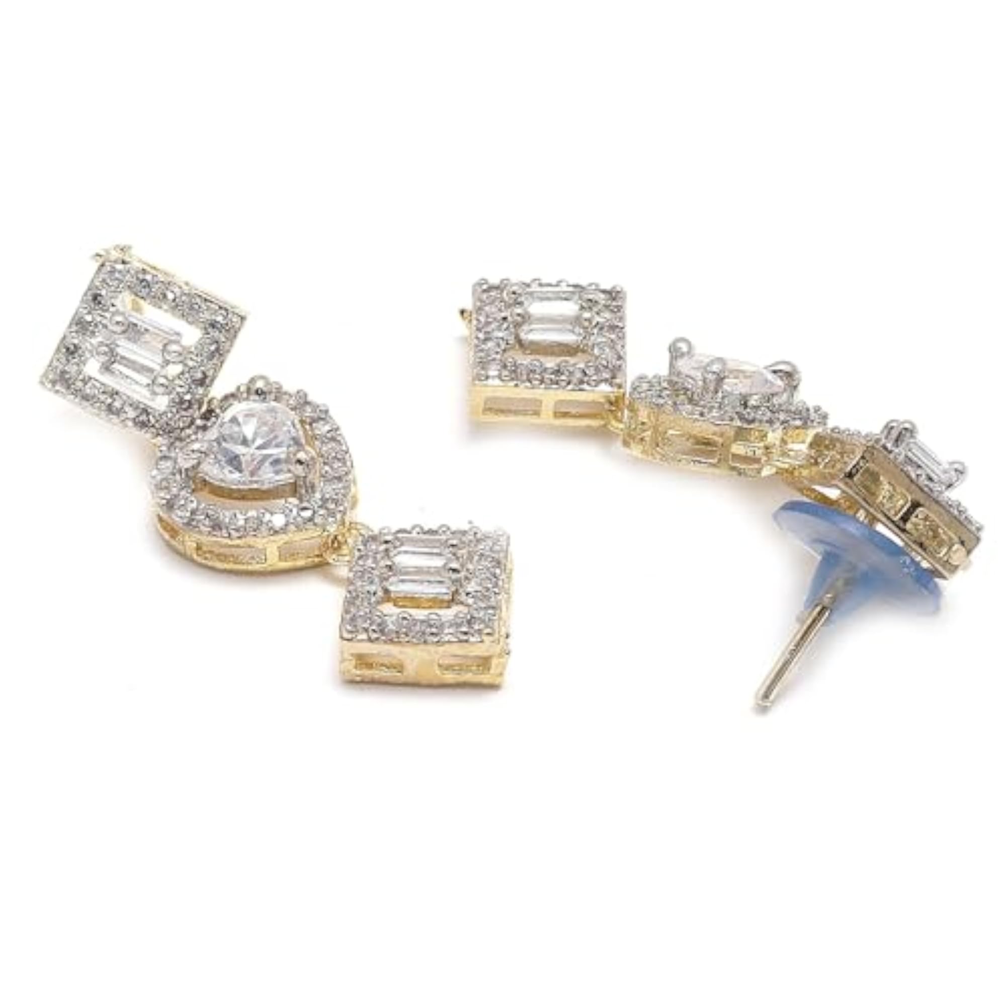 Gold-Plated Diamond Combo Necklace Ring Bracelet Earring Set (Heart-Square)