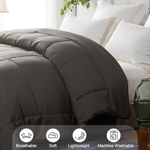 Image of Whale Flotilla Reversible Duvet Double Size for All Seasons, 7.5 Tog Down Alternative Box Sitiched Comforter, Lightweight and Machine Washable Bedding Set, 200x200 cm, Grey