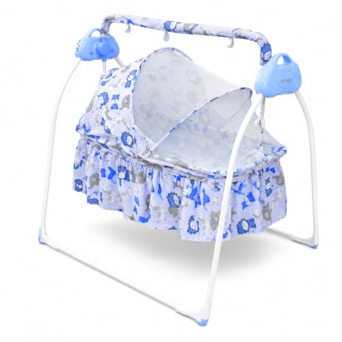 Image of Storio Automatic Baby Cradle for Newborn (0-12 Months) | Remote Control Electric Baby Jhula | 5 Swing Speeds, Music, Bluetooth & Mosquito Net | Foldable Auto Baby Swing Cradle with Timer & Lock - Blue