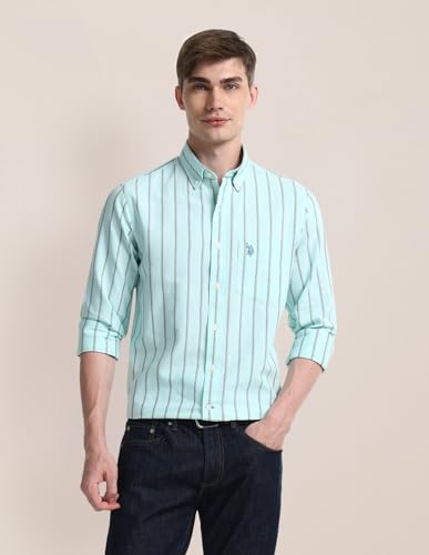 Image of U.S. Polo ASSN. Striped Regular Fit Cotton Shirts for Men - 100% Cotton, Full Sleeve Mens Casual Shirts