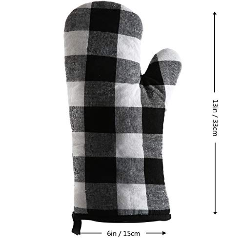 Win Change Oven Mitts and Pot Holders-Oven Mitts and Potholders Soft Cotton Plaid Design Lining Non Slip Oven Mitt Set for Kitchen Cooking Baking Grilling(4-Piece Set,Black/White) - Thumbnail 7