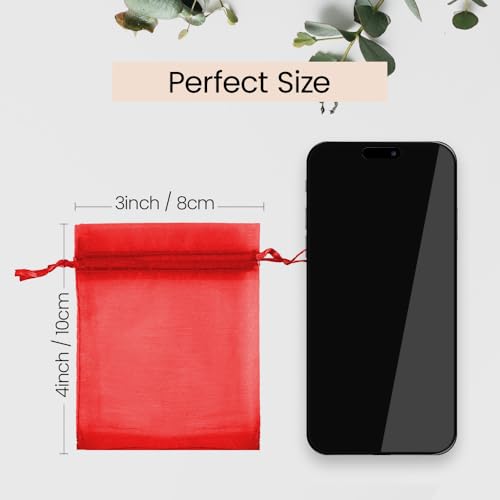 Image of Meowoo 100PCS Organza Bags, 3x4in Small Mesh Bags Drawstring, Mesh Gift Bags Drawstring for Jewelry, Candy, Christmas, Sachets, Festivals, Bathroom Soaps, Makeup Organza, Wrapping Supplies(red)