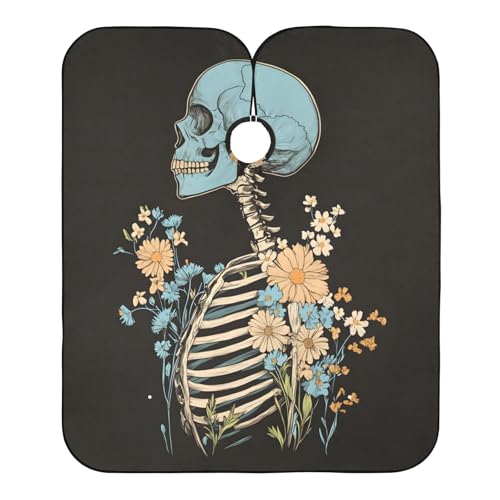 Hezely Skulls and Flowers Hair Dye Cape, Barber Cape for Adults,Waterproof Salon Cape,Waterproof Hairdressing Styling Hair Cutting, 65