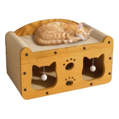 Vzck 猫用爪とぎハウス キャットハウス 木製 大型サイズ 多機能 高密度ボード使用 耐久性 隠れ家&遊び場 四季対応 家具保護 組み立て簡単 両面使用可 スペース節約型 猫の爪とぎボード 猫遊び場 磨き板 (56インチ,猫の頭のスタイル)