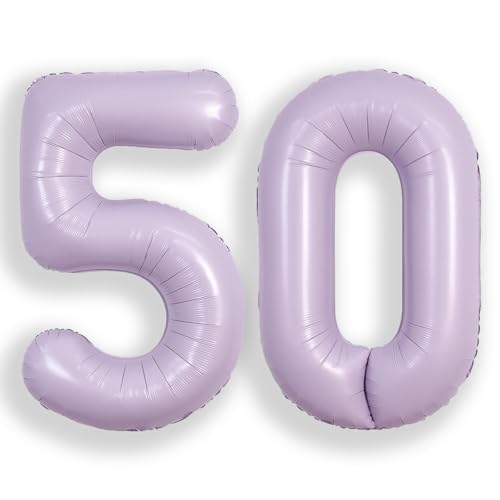 SUWEN 40 Inch Light Purple Lavender Big 50 Balloon Number Foil Helium 0-9
