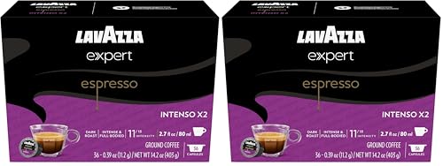 Image of Lavazza Expert Espresso Intenso Double Shot Capsules, Dark Roast, Arabica and Robusta Blend, Compatible with Lavazza Classy Machines (36 Capsules) (Pack of 2)