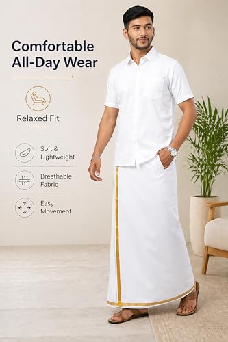 Image of Chandrakala South indian Velcro Lungi with pocket for Mens, White,Free Size (MK111WHI)