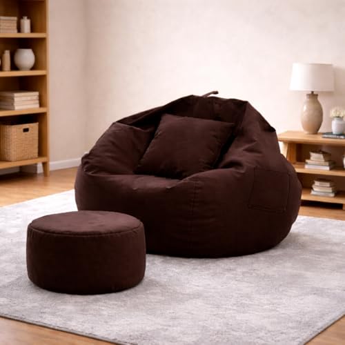 Image of karuto XXXXXL Bean Bag Cover with Footrest & Cushion (Without Beans) 4XL (Dark Brown, 4XL)