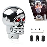 Neferta 1 PC Car Shift Knob Gear Cover, Skull Shape Manual Vehicle Alloy Shifter with LED Light with M8/M10/M12 Adapter, Personalized Decorative Modification Accessories for Most Cars (Silver & Red)