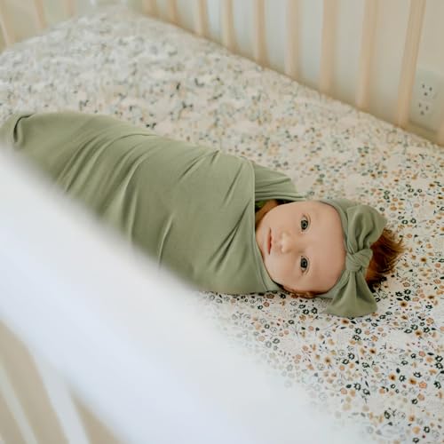 Image of GRSSDER Newborn Swaddle Blanket, Ultra Soft Jersey Receiving Blanket with Matching Headband and Beanie Set, 47x47 inch Extra Large Nursery Swaddle Wrap for Girls and Boys