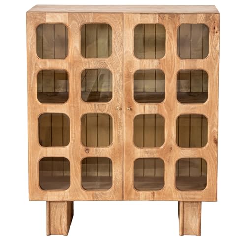 DRW Consola Mueble de Entrada taquillon con 2 Puertas de Madera y Cristal en Natural 110x42x92 cm