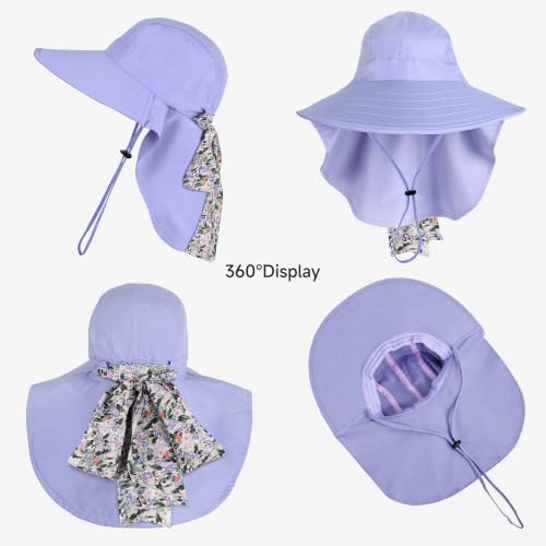Image of Womens Sun Hats Neck Flap Large Brim UV Protection Foldable Fishing Hiking Cap