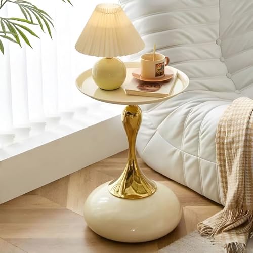 Petite table basse moderne en métal robuste avec plateau blanc et jaune - 4
