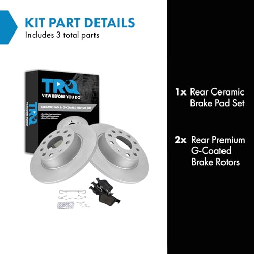 Image of TRQ Rear Brake Pad and Rotor Set Ceramic G Coated 272mm Rotors Compatible with 2015-2020 Audi A3 2015-2018 A3 Quattro 2016-2018 A3 Sportback e-tron 2015-2019 Volkswagen e-Golf