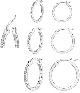 EPVOA Silver Hoop Earrings for Women, 925 Sterling Sliver Hoop Earrings for Girls, Hypoallergenic Hoop Earrings Set, Silver Hoops Earrings for Men