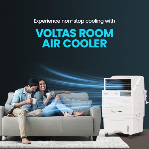 Image of Voltas Windsor 35T Room Air Cooler for Home, with Swing Control (34 Litre Tank Capacity, Water Level Indicator, Honeycomb Cooling Media, Electronic Touch Panel, White)