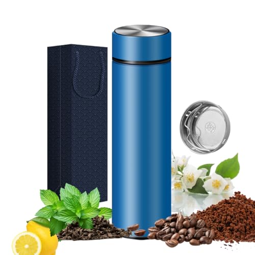 Bottiglie isolate - Bicchiere sottovuoto per caffè, tè e bevande con infusore in acciaio inox, 450ml, bottiglia da viaggio per tè, caffè/acqua calda e fredda/regalo pronto (blu)