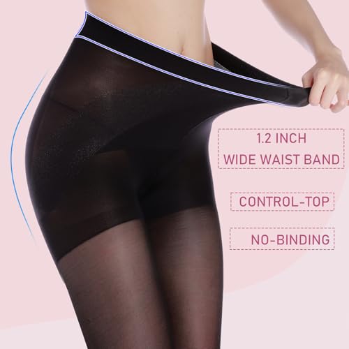 Image of Weziarer Women's 40D Sheer Tights,High Waist Pantyhose Tummy Control Top Support Stockings