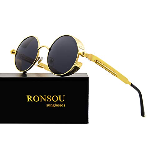 Image of RONSOU Steampunk Style Round Vintage Polarized Sunglasses Retro Eyewear UV400 Protection Matel Frame