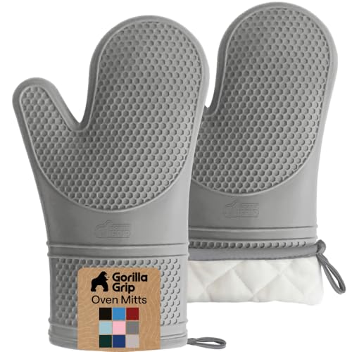 Image of GORILLA GRIP BPA-Free Soft Silicone Oven Mitts, 550F Heat Resistant Waterproof Cooking Safety Gloves, Thick Cotton Lining, Flexible Gripping for BBQ Grilling, Kitchen Potholders Set, 12.5x8.3, Gray