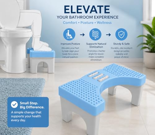 Image of TechHark Toilet Step Stool with Massage Rollers, Foldable Design, 18 cm Height, Promotes Natural Squatting Position (Grey and Blue)