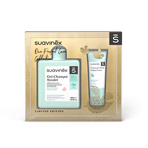 SUAVINEX Regalo Recién Nacido Cosmética Bebé: Gel-champú Syndet 500ml + Crema Pañal 75ml. 2 Productos, Unisex, Dorado