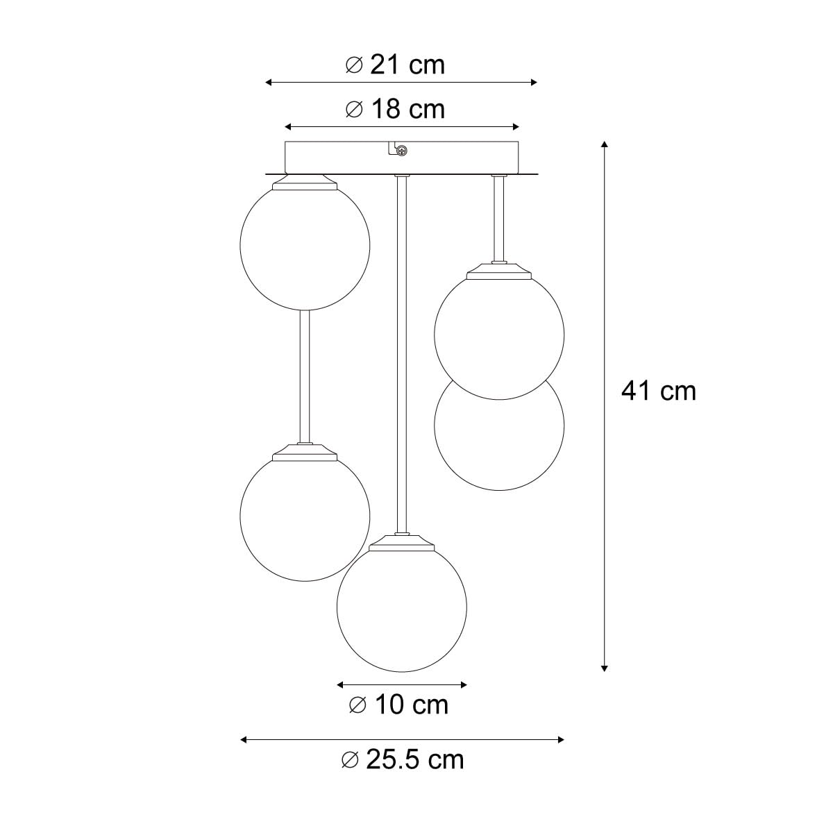 QAZQA - Moderne Deckenleuchte I Deckenlampe I Lampe I Leuchte Schwarz mit Bernstein- und Rauchglas 5-flammig - Athen I Wohnzimmer I Schlafzimmer - Metall Quadratisch I Kugel I Kugelförmig - LED geeign