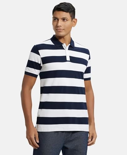 Image of Jockey US93 Men Super Combed Cotton Rich Striped Polo T-Shirt