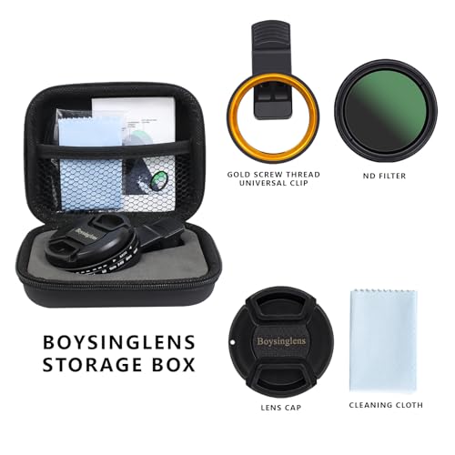 Image of 52MM Variable ND2-ND400 Filter, Ultra Slim Multi-Coated Adjustable Neutral Density Filter, Clip-on Phone Lens ND Filter Kit, Compatible for iPhone 15 14 13 12 11, Google Pixel and Other Smart Phones