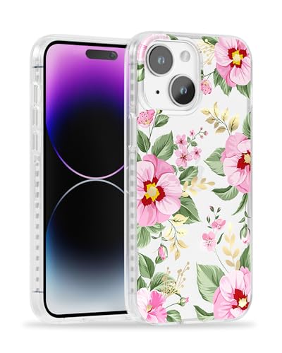 Coque iPhone 14 antichoc fine transparente contre chutes motif floral rose