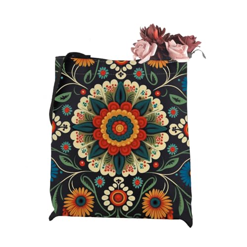 WCGXKO Polish Folk Art Tote Bag Polska Flowers Gift from Poland Babcia Gift (Polish Tote)