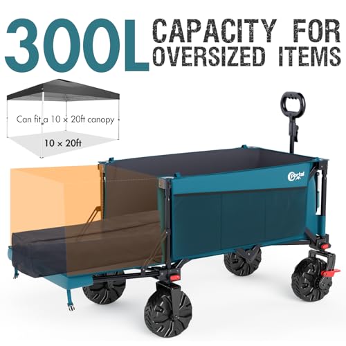 Image of Portal 300L Large Wagons Carts Foldable with Tailgate, 550LB Heavy-Duty Collapsible Beach Wagon with All-Terrain Wheels, Oversized Folding Wagon for Camping, Sports, and Pets