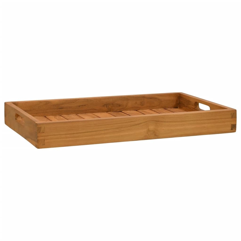 Bandeja de servir de madera maciza de teca de 60 x 35 cm con asas empotradas, bordes elevados para queso, plato para tartas, bufé y fiesta de tapas