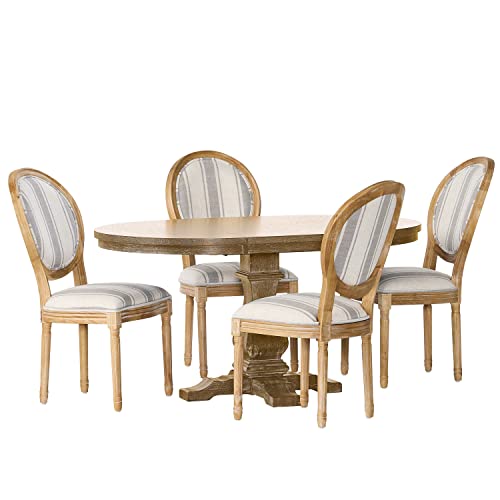 Christopher Knight Home Dored 5 Piece Dining Set - Gray Stripe/White Print/Natural
