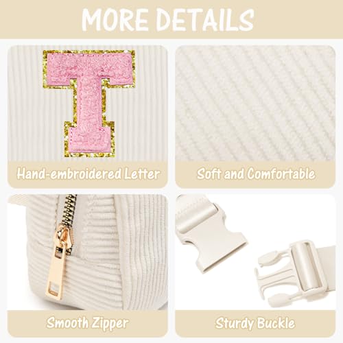 Image of Gitus Gifts for Teen Girls 10-12 12-14 14-16 16-18 Birthday Gifts for Girls Women Sister Teacher Initial Belt Bag Fanny Pack Crossbody Bags for Teen Girl Gifts Trendy Stuff Travel Essentials (Ivory-T)