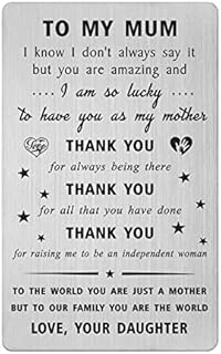 Gezxin Mum Gifts- Thank You Mum Card Gifts for Women from Daughter- Personalised Mother Birthday Wallet Card- Mom Mother's Day Valentines Christmas Easter Present