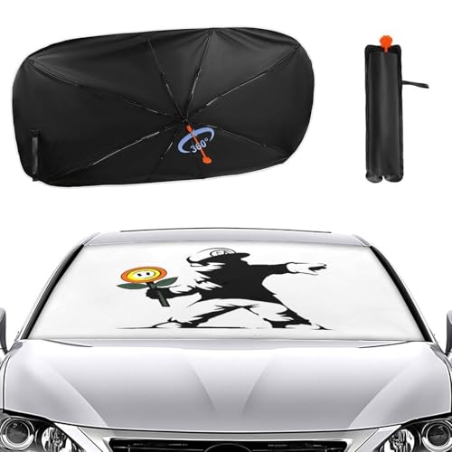 �ԗp�T���V�F�[�h �o���N�V�[ Banksy �������A�[�g �J�[�T���V�F�[�h �P�^ �ԗp�p���\�� �t�����g�T���V�F�[�h ������� �܂��ݎ� �J�[�p�i �Ռ� �ՔM �ȒP���t�� �ėp Uv�J�b�g �l�G�Ή� 73��133cm