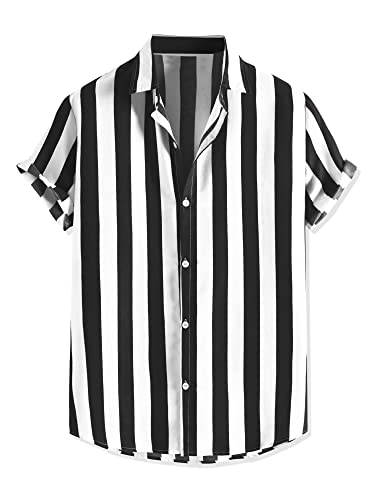Lars Amadeus Men's Stripe Shirt Short Sleeved Color Block Button Down Beach Shirt