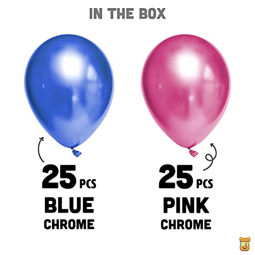 Image of Just Party 25Pcs Pink & 25Pcs Blue Metallic Chrome Balloons with Shiny Surface For Birthdays /Anniversary /Engagement /Baby Shower /bachelorette Party Decorations (Pack of 50)