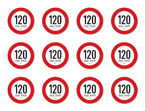 Geschwindigkeitsindex L (max. 120 km/h) - Aufkleber - Autoreifen, bei Reifenwechsel - 25 mm Durchmesser, 12 Stück