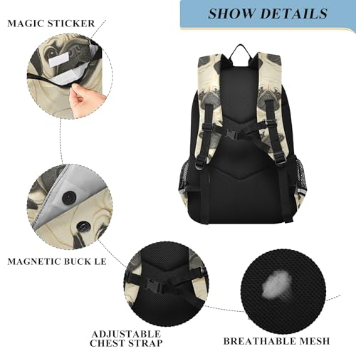 Pugs Dogs Backpack Lightweight Daypack Laptop Backpack School Elementary Travel Computer Bookbag3