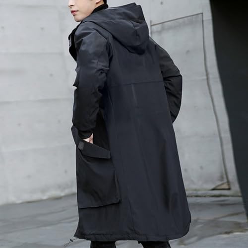 Men's Lightweight Hooded Windbreaker Trench Coat Fashion Casual Windproof Overcoat Spring Fall Mid Long Jacket4