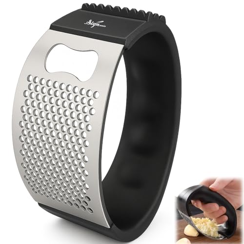 Image of Signamio Garlic Peeler Tool - Versatile Garlic Crusher Mini Hand Press Chopper for Effortless Garlic Preparation, Durable and Easy to Clean Kitchen Essential - Black